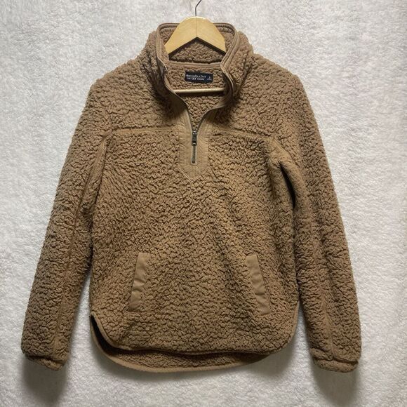 Abercrombie And Fitch Sherpa Pullover Women’s Size Small Brown Soft Fall - Picture 1 of 11